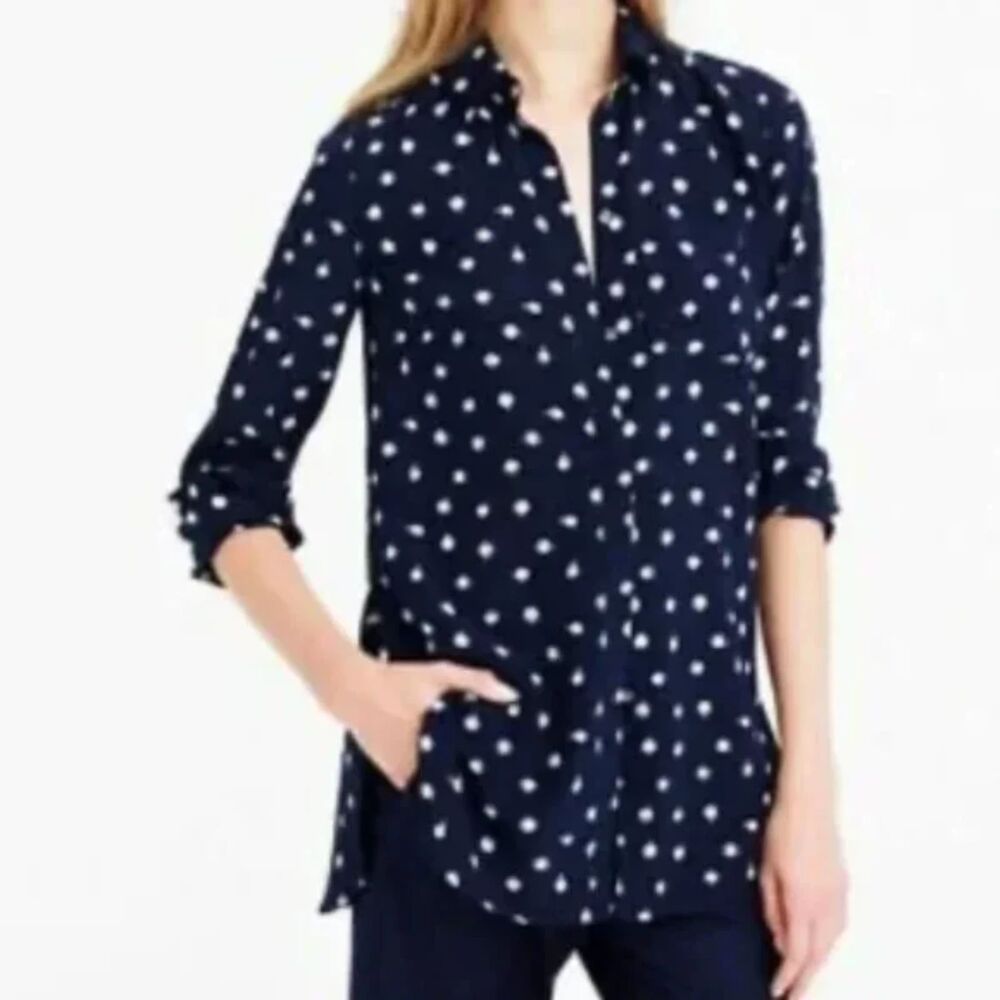 J Crew 100% Silk Clock Print Blouse Size 2